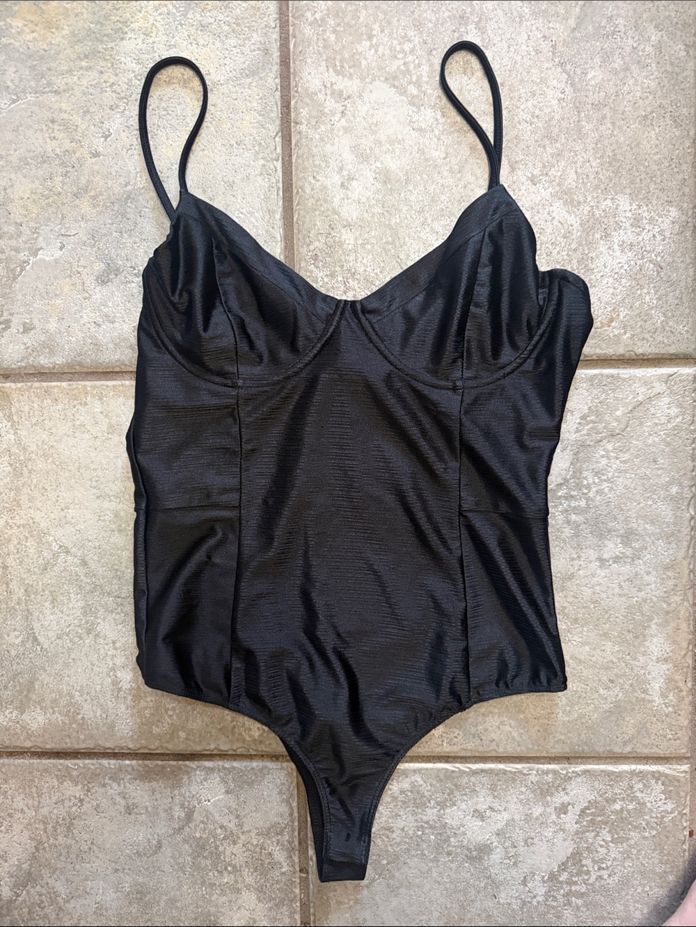 Blue Blush Black Stretch Bodysuit with Spaghetti Straps